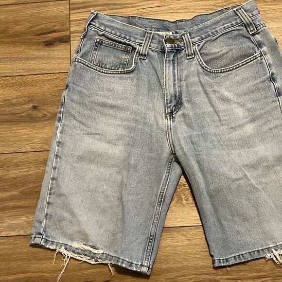 Carhartt Destroyed Denim Jean Shorts Size 32x10 Blue B354 LCW Dad Jorts Grunge - Picture 2 of 13